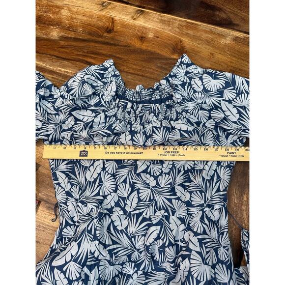Boden Women's Blue Gray Leaf Print Short Sleeves Midi Dress Size 10 - Picture 4 of 6